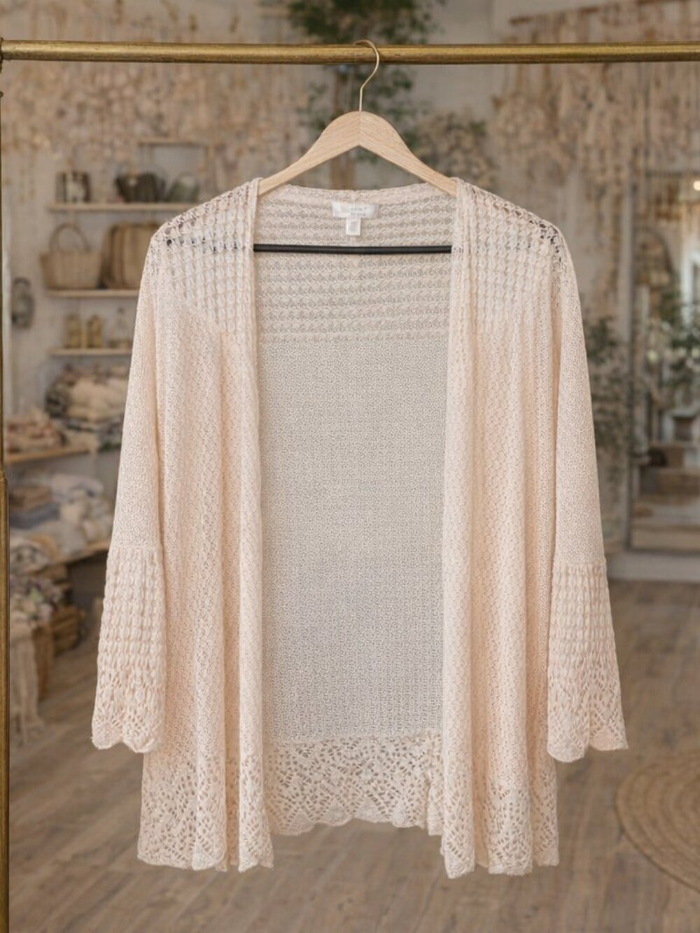 LC Lauren Conrad Open Knit Lace Cardigan Cream Blush | Women’s Medium